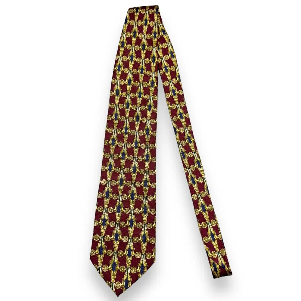 Tutto‎ Matto Mens Silk Dress Tie Made in Italy Geometric Gold Pattern 60 3.75